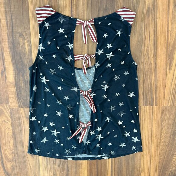 Stars, Stripes & Bows Open Back Tie Women's Sleeveless Tank Top - Small - Picture 8 of 12